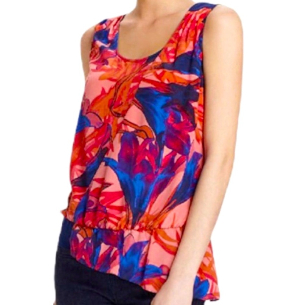 Anthropologie Leifsdottir Multicolor Malva Floral Asymmetric Hem Silk Top,Size 8